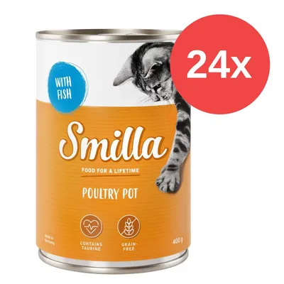 Smilla Poultry Pot mit Fisch, enthält Taurin, getreidefrei, Made in Germany, 400g. Packung mit 24 Dosen.