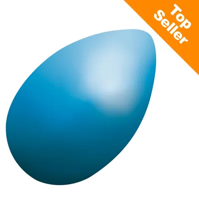 Oranžový roh s textom Top Seller, modrý plastový predmet v tvare vajca. Text „Top Seller“ je v angličtine.