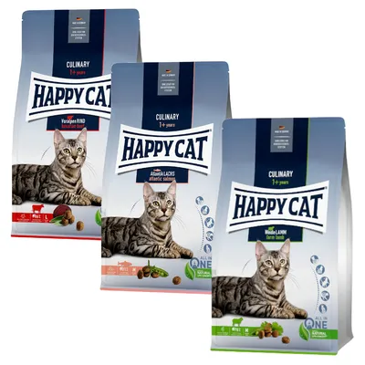 Blandet pakke: 2/3 x 1,3 kg Happy Cat Culinary Adult - Mix 2: 3 varianter