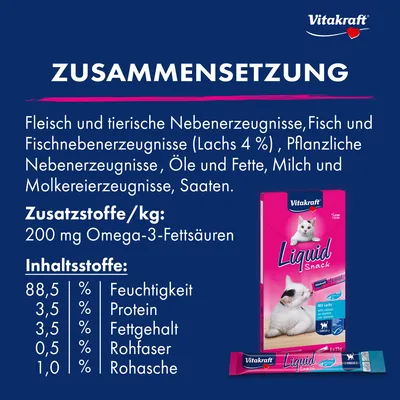 Vitakraft Cat Liquid-Snack mit Lachs + Omega 3 Vitakraft Cat Liquid-Snack mit Lachs + Omega 3