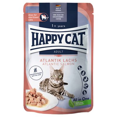 Икономична опаковка Happy Cat Pouch Meat in Sauce 24 x 85 g Атлантическа сьомга