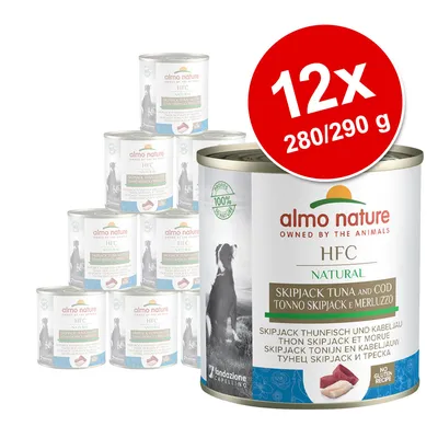 Almo Nature HFC Natural Skipjack Thunfisch und Kabeljau, 12x 280/290g. Ohne Gluten, 100% natürliche Zutaten.
