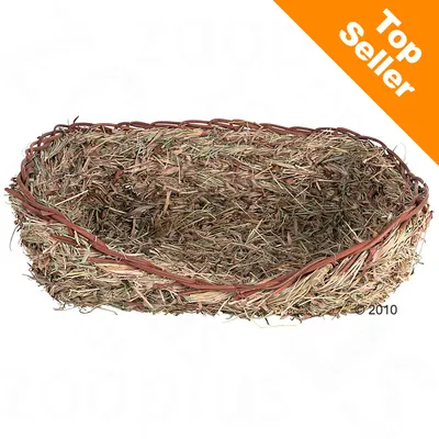 Panier ovale en foin tressé, mention « Top Seller » en haut à droite sur fond orange. Aucun autre texte ou marque visible. Panier ovale en foin tressé, mention « Top Seller » en haut à droite sur fond orange. Aucun autre texte ou marque visible.