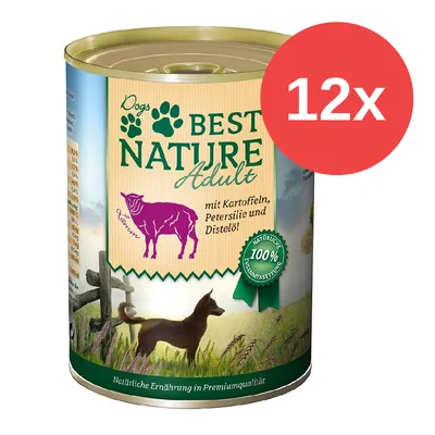 Best Nature Adult Hundefutter mit Kartoffeln, Petersilie und Distelöl. 100% natürliche Zusammensetzung. Packung enthält 12 Dosen.