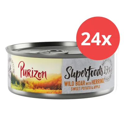 Purizon Superfoods 24x Dose, Wildschwein mit Hering, Süßkartoffel und Apfel, 13% Protein.