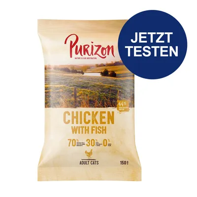 Purizon Chicken with Fish, 150g für erwachsene Katzen. 70% Fleisch und Fisch, 30% Obst und Gemüse, 0% Getreide. Jetzt testen.