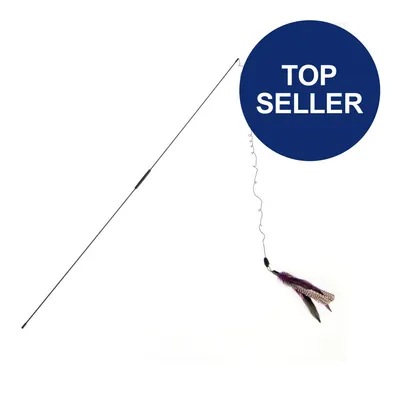 Spielangel mit Federn und flexiblem Draht. Blauer Kreis mit Text 'Top Seller'.