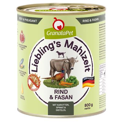 Lot GranataPet Liebling's Mahlzeit 12 x 800 g pour chien bœuf, faisan