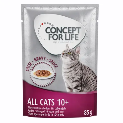 Concept for Life All Cats 10+, vådfoder i sovs til ældre katte fra 10 år, pakningsstørrelse 85g.