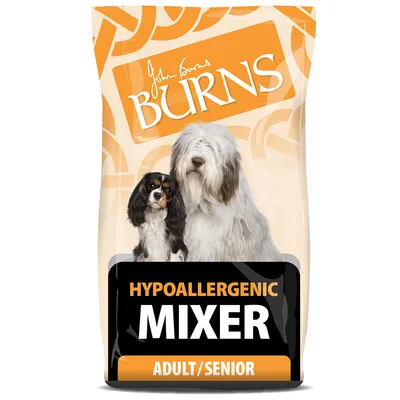 Burns hypoallergenic mixer for adult and senior, as shown on product packaging.