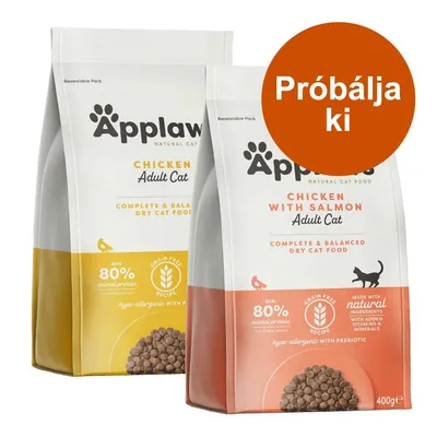 Applaws Adult Cat száraztáp csirke és csirke-lazac változatban, min. 80% állati fehérje, gabonamentes recept, 400 g. Narancssárga kör: Próbálja ki
