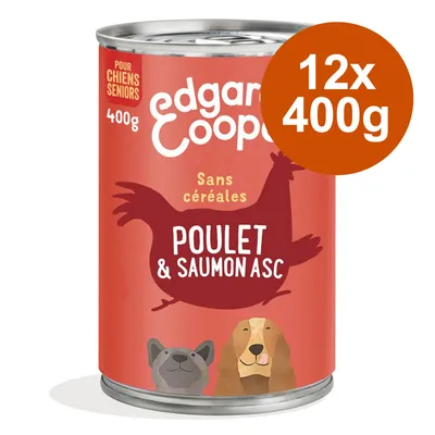 Edgard & Cooper nourriture humide pour chiens âgés, 12x400g, poulet et saumon ASC, sans céréales.