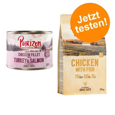 Purizon Chicken Fillet mit Truthahn & Lachs, 200g Dose. Purizon Chicken with Fish, 2,5kg Beutel für erwachsene Katzen. Orange Button: Jetzt testen! Purizon Chicken Fillet mit Truthahn & Lachs, 200g Dose. Purizon Chicken with Fish, 2,5kg Beutel für erwachsene Katzen. Orange Button: Jetzt testen!