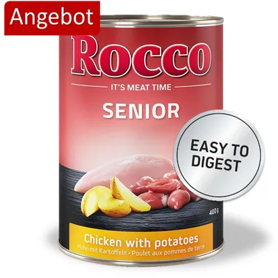 Rocco Senior Huhn mit Kartoffeln, 400g. Angebot. Easy to digest.