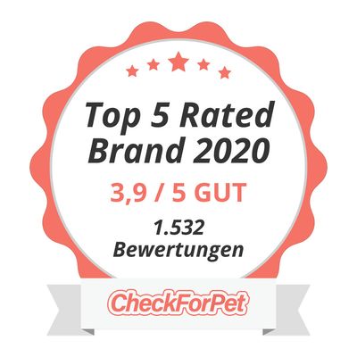 Top 5 Rated Brand 2020, 3,9 / 5 GUT, 1.532 Bewertungen, CheckForPet. Tekst na njemačkom jeziku.