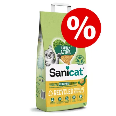 Sanicat Natura Active Vegetal hrudkujúca podstielka, recyklovateľná, biologicky rozložiteľná, 6 l. Viditeľné červené percento pre zľavu.
