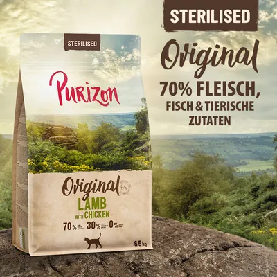 Purizon Sterilised Original Lamb with Chicken, 70% Fleisch, Fisch & tierische Zutaten, 6,5 kg.