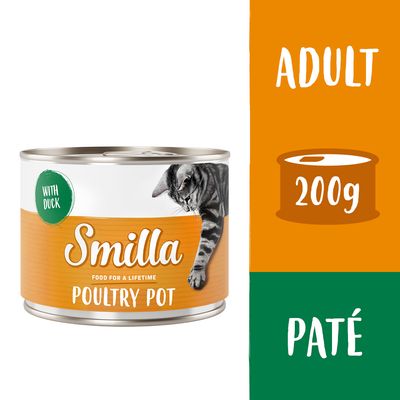 Smilla Poultry Pot корм для кошек, содержит таурин, без зерна, с сердечками птицы, произведено в Германии, банка 200 г.