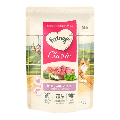 Sparpaket Feringa Classic Meat Menü Pouch 24 x 85 g - Lachs & Pute mit Zuchini