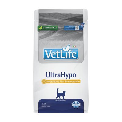 Farmina Vet Life UltraHypo macska formula, 2 kg. Első természetes diéta speciális igényekre, GMO-mentes összetevők, természetes antioxidánsok.