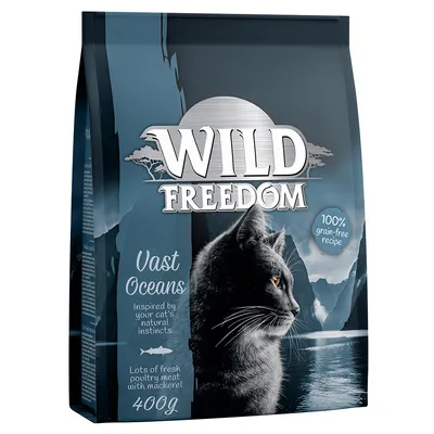 Pachet hrană pentru pisici Wild Freedom Vast Oceans, 400g, 100% grain-free recipe, lots of fresh poultry meat with mackerel. Inspirat de instinctele naturale ale pisicii.