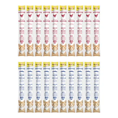 Lot mixte GimCat Sticks Bâtonnets pour chat - volaille + saumon, truite Lot mixte GimCat Sticks Bâtonnets pour chat - volaille + saumon, truite