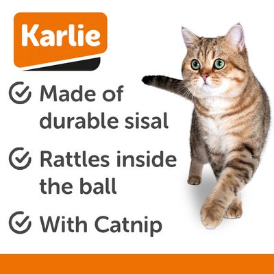 Karlie-sisalipallot höyhenillä ja helistimellä