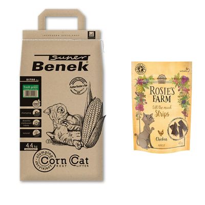 Super Benek Corn Cat Litter + 45g Rosie's Farm Cat Snack Free! *