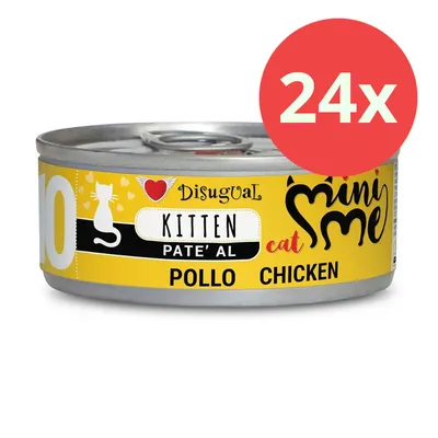 Disugual Mini Me Kitten Paté al Pollo, 24x Dose, Huhn-Geschmack, gelbes Design mit Katzenmotiv.
