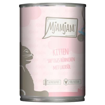 Sparpaket MjAMjAM Kitten 24 x 400 g saftiges Hühnchen mit Lachsöl