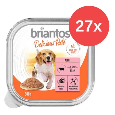 Briantos Delicious Paté, 300g, für erwachsene Hunde. Mit Rindfleisch, getreidefrei, ohne Zuckerzusatz, keine künstlichen Konservierungsstoffe. Packung mit 27 Stück.