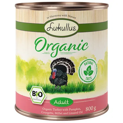 Lukullus Organic Adult, Bio-Pute mit Kürbis, Zucchini, Hirse und Leinöl. 800g Dose, zertifiziert nach EG-Öko-Verordnung, Natural Taste Siegel.