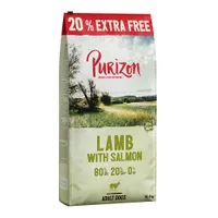 20% подарък! 12 кг + 2,4 кг!  14,4 кг Purizon суха храна за кучета - Adult агнешко и сьомга, без зърно