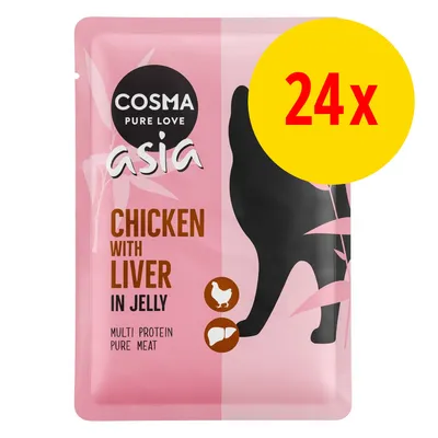 COSMA Pure Love asia Chicken with Liver in Jelly, Multi Protein Pure Meat, 24x Portionsbeutel abgebildet