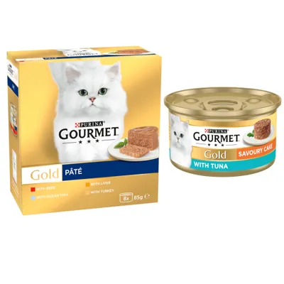 96 x 85g Gourmet Gold Wet Cat Food + 24 x 85g Gourmet Wet Cat Food Free! * - Pâté Recipes Mega Pack Multipack (Ocean Fish, Liver, Turkey, Beef) (96 x 85g) + Tuna Savoury Cake (24 x 85g)