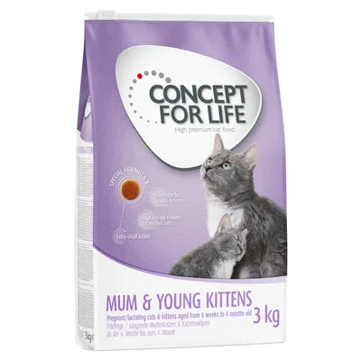 Concept for Life Mum & Young Kittens, torrfoder för dräktiga/digivande katter och kattungar från 6 veckor till 4 månader, 3 kg förpackning.