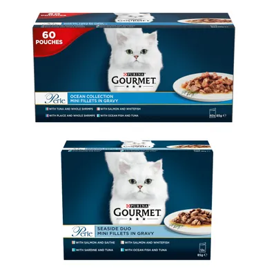 60 x 85g Gourmet Perle Wet Cat Food + 12 x 85g Gourmet Wet Cat Food Free! * - Ocean Collection in Gravy (60 x 85g) + Seaside Duo in Gravy (12 x 85g)