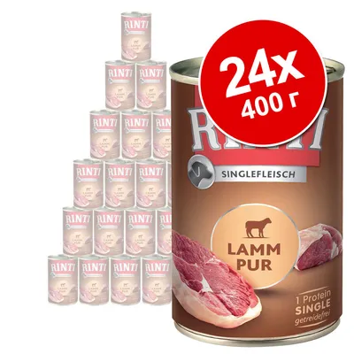 Rinti Singlefleisch Lamm Pur, 24 консерви по 400 г. Видими надписи: 1 Protein Single, getreidefrei. Rinti Singlefleisch Lamm Pur, 24 консерви по 400 г. Видими надписи: 1 Protein Single, getreidefrei.