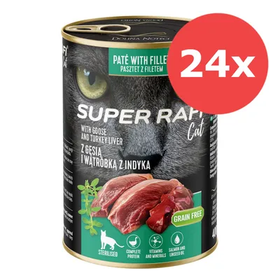 Sparpaket Super Rafi Sterilised Cat 24 x 400 g - Perlhuhn & Entenherzen