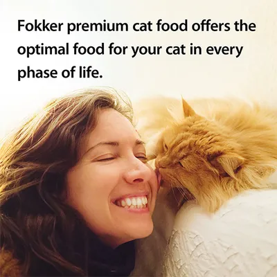 Fokker premium cat food offers the optimal food for your cat in every phase of life. (angol nyelvű szöveg a képen)