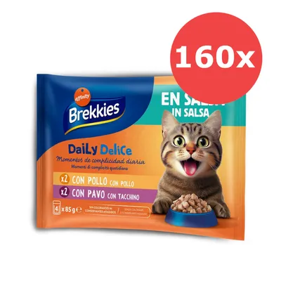 Sparpaket Brekkies Daily Delice Adult Cat 160 x 85 g - Mix in Soße (4 Sorten gemischt)