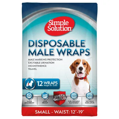 Simple Solution Disposable Male Wraps, Grösse Small für Taillenumfang 12-19 Zoll. Schutz bei Markieren, Inkontinenz und Reisen. Packung mit 12 Stück, super saugfähig, auslaufsicher.