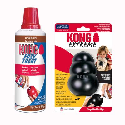 Set addestramento KONG Extreme Nero e KONG Easy Treat Liver - L: 10 cm + pasta (2 x 236 g)