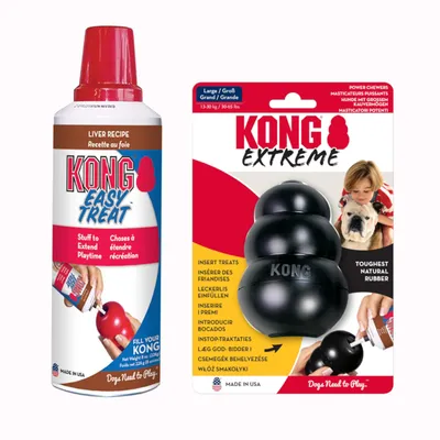 Set addestramento KONG Extreme Nero e KONG Easy Treat Liver - L: 10 cm + pasta (2 x 236 g)