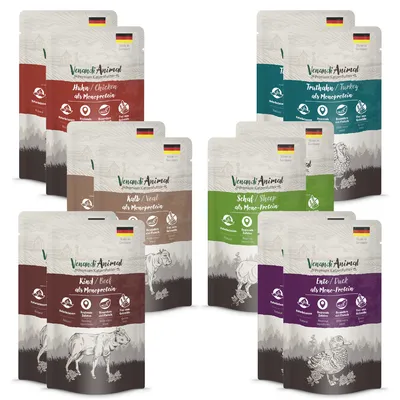 Venandi Animal 12 x 125 g Pacco misto umido gatto - Mix: pollo, vitello, pollame, manzo, tacchino, pecora