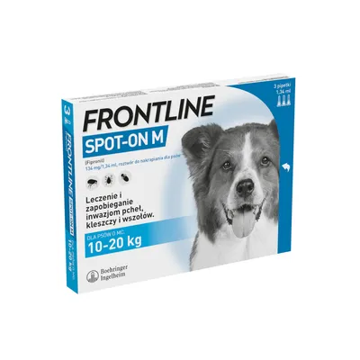 Frontline Spot-on dla psów  - M: 10-20 kg (3 pipety x 1,34 ml)