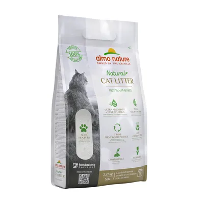 Almo Nature Natural Cat Litter, 100% plant-based, ultra-absorbent, odour-controlling, compostable, from renewable sources, 2.27 kg, lasts one month.
