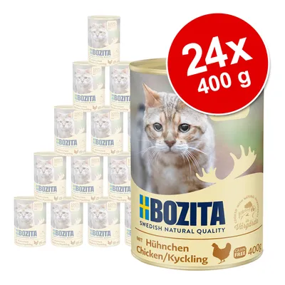 Bozita kattmat med kyckling, 24x400g burkar. Spannmålsfri, svensk kvalitet, tillagad med naturliga ingredienser i Vårgårda.