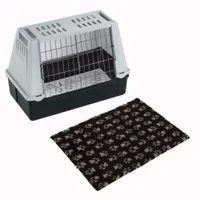 Lot : cage de transport Ferplast Atlas Car + tapis Vetbed® Isobed SL, noir pattes grises pour chien - cage taille Mini + tapis L 75 x l 50 cm