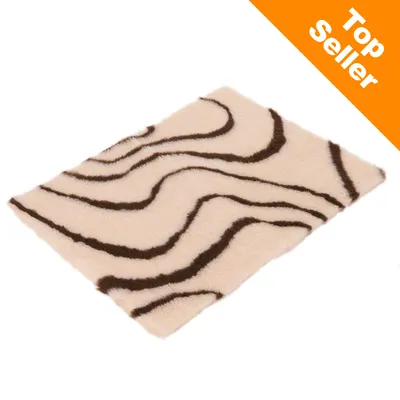 Tapis en tissu à motif zébré noir et blanc, coin supérieur avec texte anglais « Top Seller » sur fond orange.